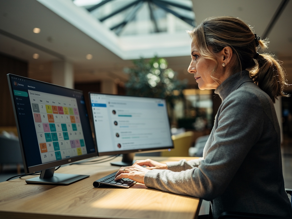 Freelancer pracujący przy biurku z kalendarzem i laptopem